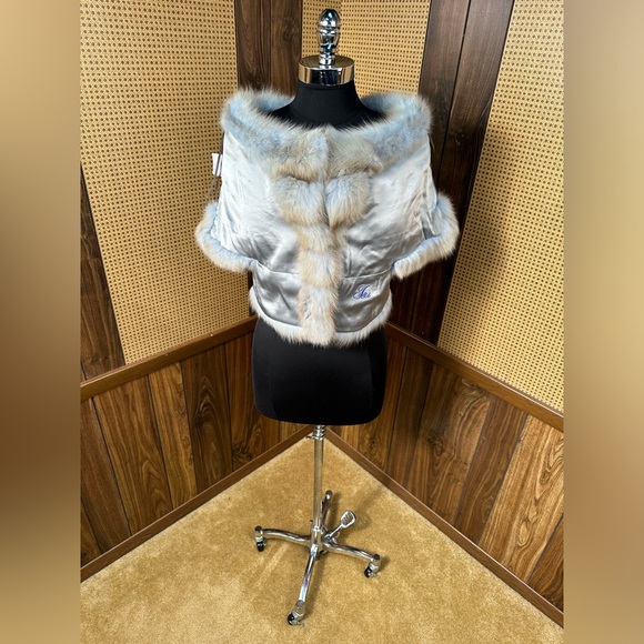 NORMAN AMBROSE 15" DYED SKY BLUE RUSSIAN SABLE FUR BOLERO JACKET COAT MEDIUM - Picture 7 of 16